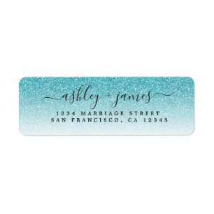 Étiquette Élégant Script Blue Parties scintillant Mariage Ad