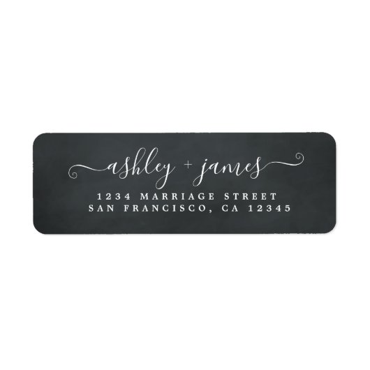 Étiquette Élégant Script ChalkBoard Mariage Adresse de retou (Devant)