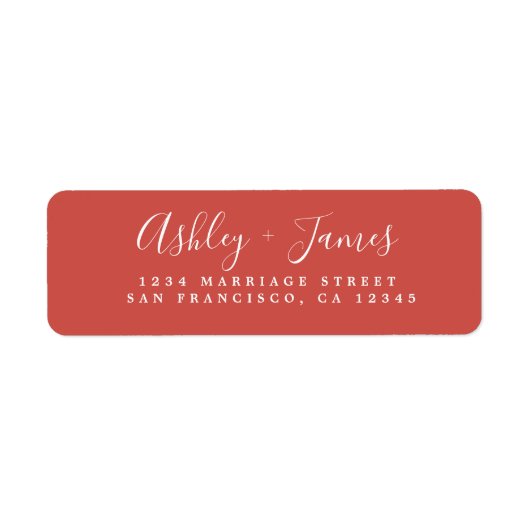Étiquette Élégant Script Chaud Rouge Mariage Adresse de reto (Devant)