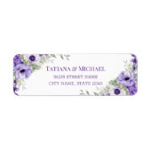 Étiquette élégant script classique violet mariage floral (Devant)