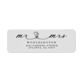 Étiquette Élégant Script Coeurs M & Mme Mariage Retour (Devant)