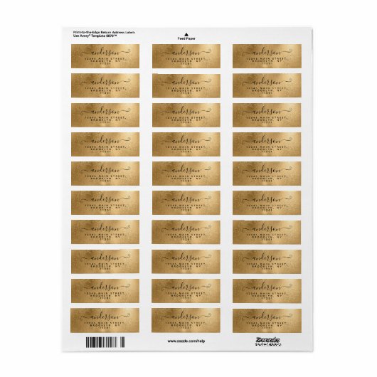 Étiquette Élégant script de calligraphie Nom noir Métal Or (Feuille entière)