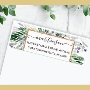 Étiquette Élégant Script de verdure Gold Frame Adresse de re