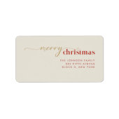 Étiquette Élégant Script Doré Rouge Noël Joyeux Noël (Devant)