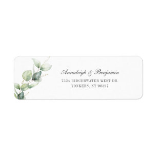 Étiquette Élégant Script Eucalyptus Mariage Adresse de retou