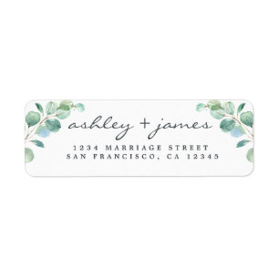 Étiquette Élégant Script Eucalyptus Mariage Adresse de retou
