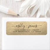 Étiquette Élégant Script Gold Mariage Adresse de retour (En situation)