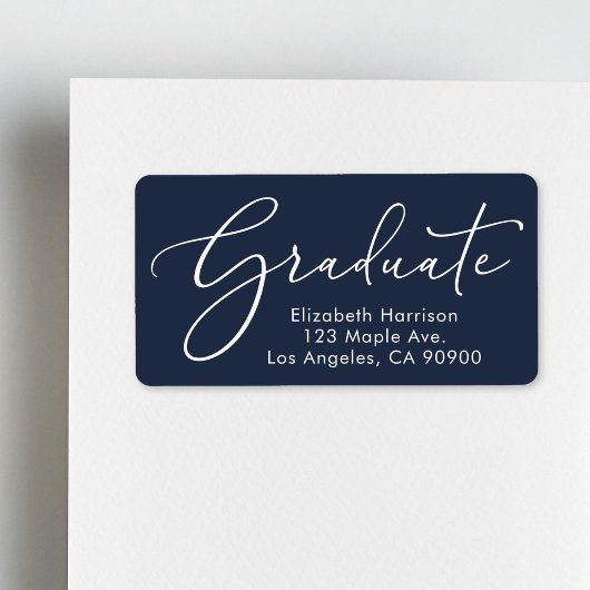 Étiquette Élégant Script Graduation Blue Adresse de retour