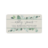 Étiquette Élégant Script Greenery Mariage Adresse de retour (Devant)