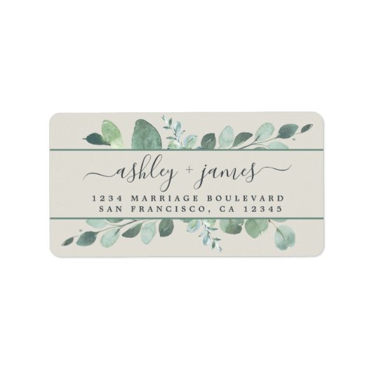 Étiquette Élégant Script Greenery Mariage Adresse de retour (Devant)