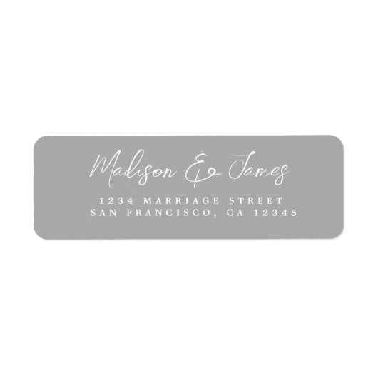 Étiquette Élégant Script Grey Mariage Adresse de retour (Devant)