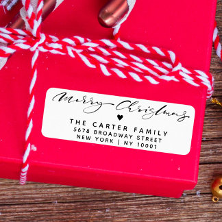 Étiquette Élégant Script Joyeux Noël Coeur Adresse de Retour
