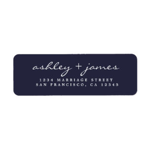 Étiquette Élégant Script Mariage bleu foncé Adresse de re