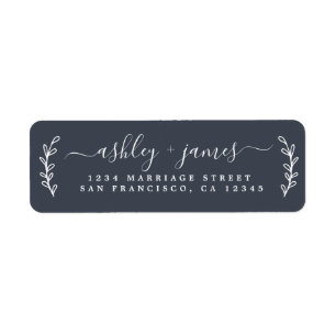 Étiquette Élégant Script Mariage bleu foncé Adresse de retou