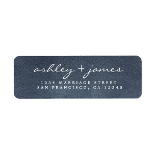 Étiquette Élégant Script Mariage bleu foncé Adresse de retou