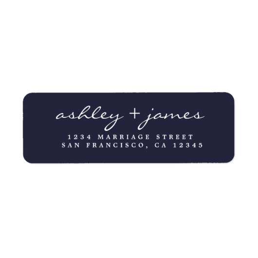 Étiquette Élégant Script Mariage bleu foncé Adresse de retou (Devant)