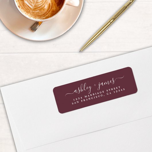 Étiquette Élégant Script Mariage Bourgogne Adresse de retour