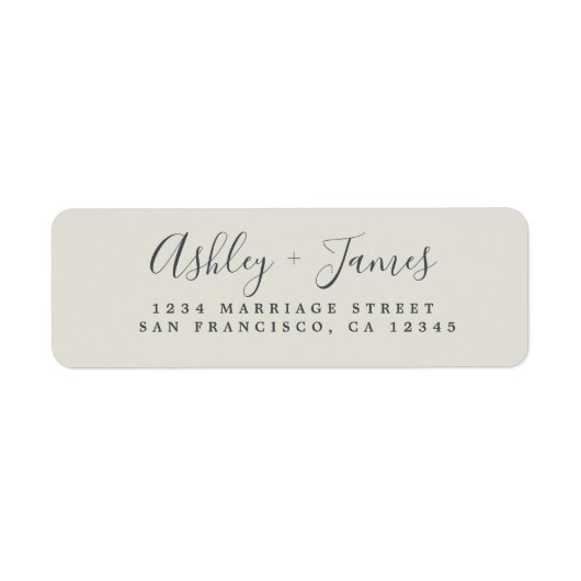 Étiquette Élégant Script Mariage gris clair Adresse de retou (Devant)