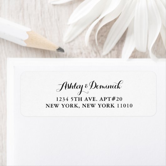 Étiquette Élégant Script moderne Mariage noir Adresse de ret (En situation)
