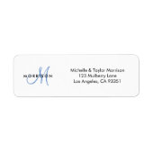 Étiquette Élégant Script moderne Monogramme Blue Adresse de (Devant)