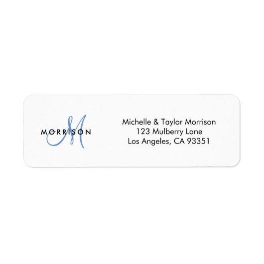 Étiquette Élégant Script moderne Monogramme Blue Adresse de (Devant)