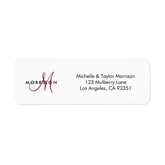 Étiquette Élégant Script moderne Monogramme rouge Adresse de (Devant)