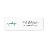 Étiquette Élégant Script moderne Monogramme Turquoise Adress (Devant)