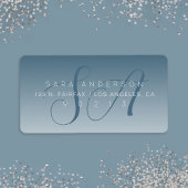 Étiquette Élégant Script Monogram Ombre Blue Adresse de reto