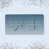 Étiquette Élégant Script Monogram Ombre Blue Adresse de reto