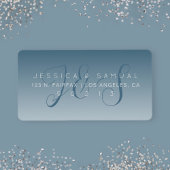 Étiquette Élégant Script Monogram Ombre Blue Adresse de reto