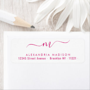 Étiquette Élégant Script Monogramme rose chaud Typographie m