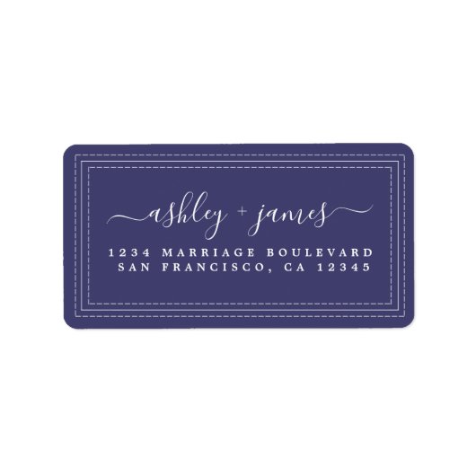 Étiquette Élégant Script Navy Blue Mariage Adresse de retour (Devant)
