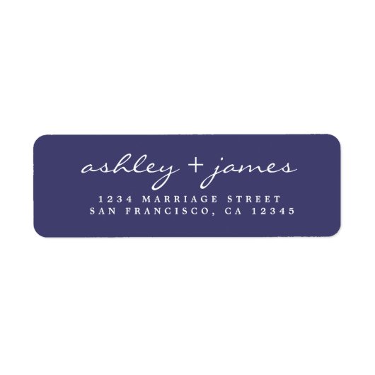 Étiquette Élégant Script Navy Blue Mariage Adresse de retour (Devant)