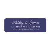 Étiquette Élégant Script Navy Blue Mariage Adresse de retour (Devant)