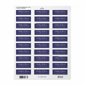 Étiquette Élégant Script Navy Blue Mariage Adresse de retour (Feuille entière)
