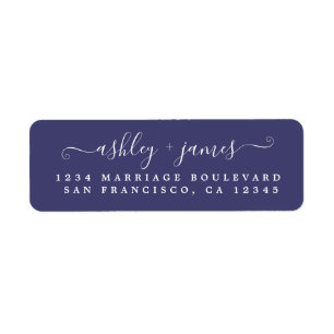 Étiquette Élégant Script Navy Blue Mariage Adresse de retour