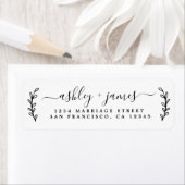 Étiquette Élégant Script noir blanc Mariage Adresse de retou (En situation)