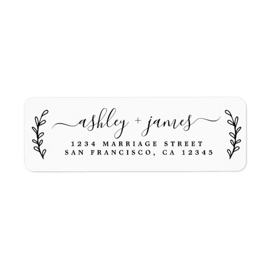 Étiquette Élégant Script noir blanc Mariage Adresse de retou (Devant)