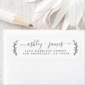 Étiquette Élégant Script noir blanc Mariage Adresse de retou (En situation)