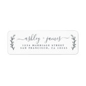 Étiquette Élégant Script noir blanc Mariage Adresse de retou (Devant)