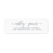 Étiquette Élégant Script noir blanc Mariage Adresse de retou (Devant)