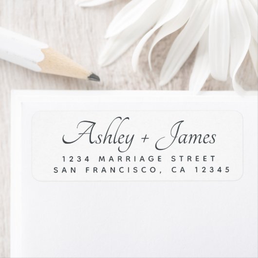 Étiquette Élégant Script noir blanc Mariage Adresse de retou (En situation)
