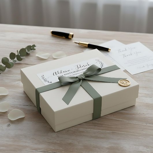 Étiquette Élégant script noir blanc mariage adresse de retou