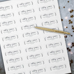 Étiquette Élégant Script noir blanc Mariage Adresse de retou