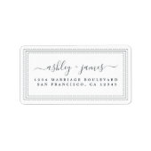 Étiquette Élégant Script noir blanc Mariage Adresse de retou (Devant)