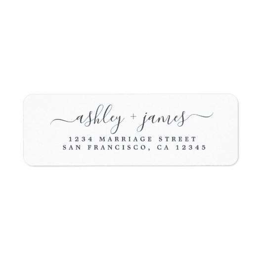 Étiquette Élégant Script noir blanc Mariage Adresse de retou (Devant)