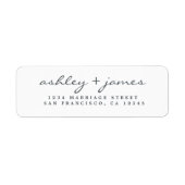 Étiquette Élégant Script noir blanc Mariage Adresse de retou (Devant)