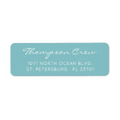 Étiquette Elegant Script Nom de l'équipage Aqua Blue Adresse (Devant)