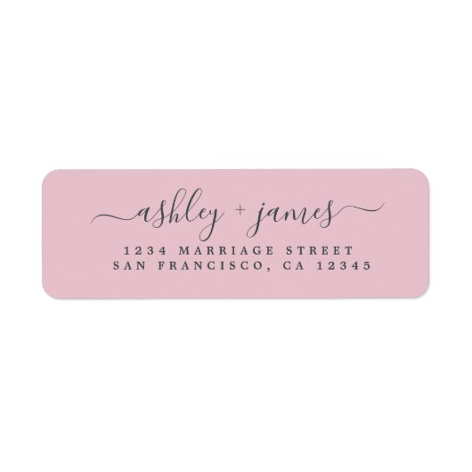 Étiquette Élégant Script Parfait Mariage rose Adresse de ret (Devant)