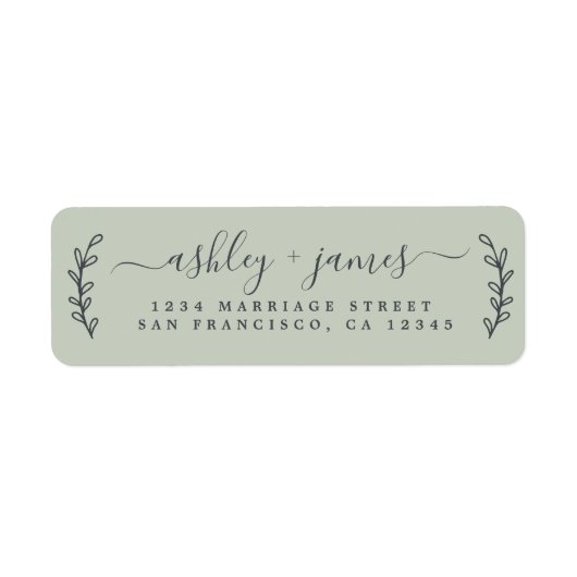 Étiquette Élégant Script Pastel Green Mariage Adresse de ret (Devant)